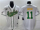 Men's Philadelphia Eagles #11 A. J. Brown White Gold With C Patch Cool Base Baseball Stitched Jersey,baseball caps,new era cap wholesale,wholesale hats
